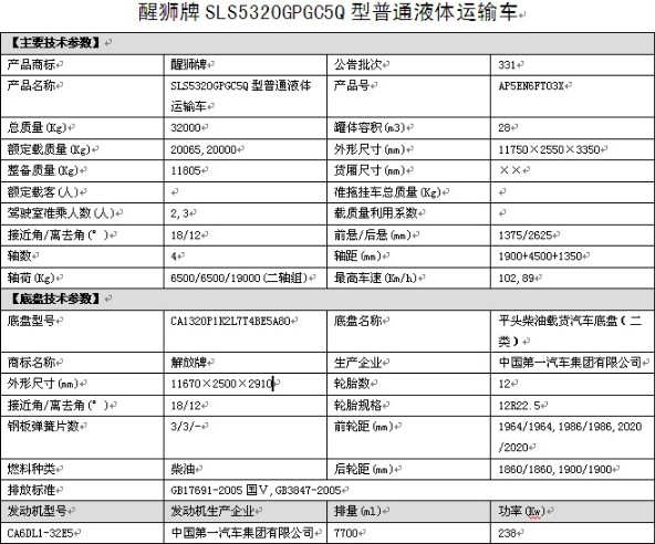 SLS5320GPGC5Q型普通液體運輸車整車技術(shù)參數(shù) SLS5320GPGC5Q型普通液體運輸車整車技術(shù)參數(shù)